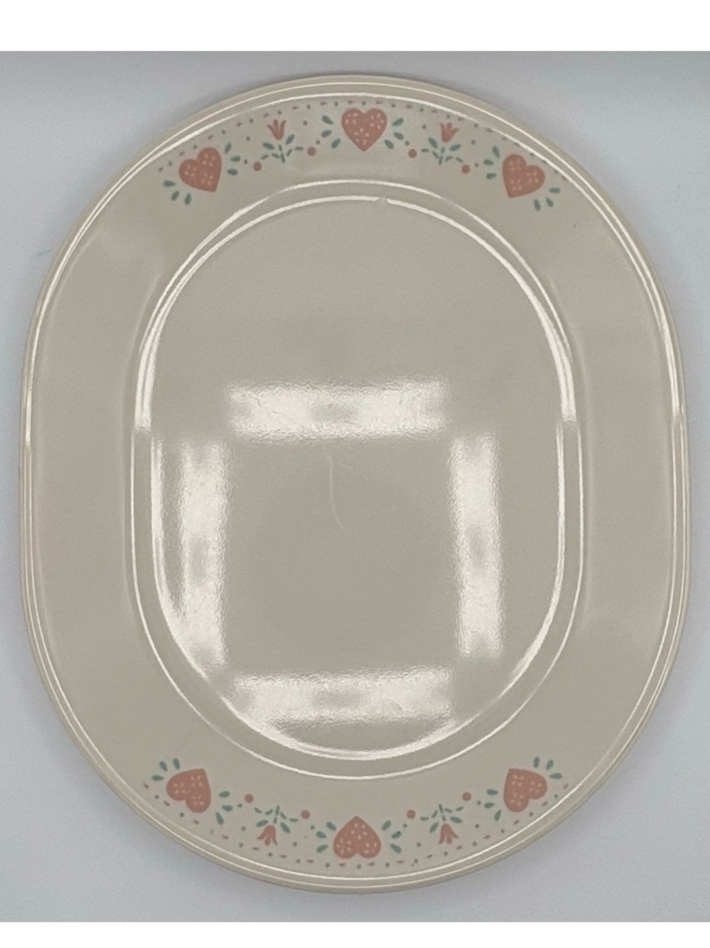 Vintage Corelle Forever Yours Oval Serving Platter Pink Hearts Country Cottage